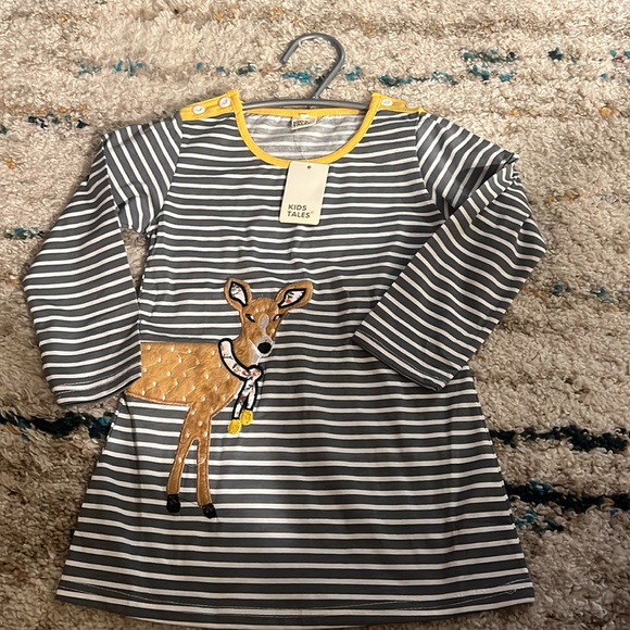 Kid Tales Striped Dress with Deer size 3-4 years NWT - Picture 2 of 8